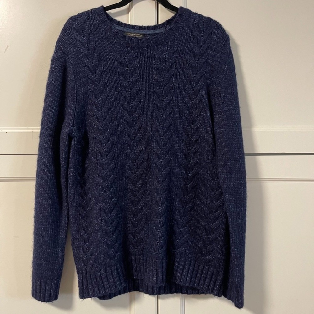 Banana Republic Mens XL Navy Blue Cable Knit Italian Yarn Wool Alpaca Sweater